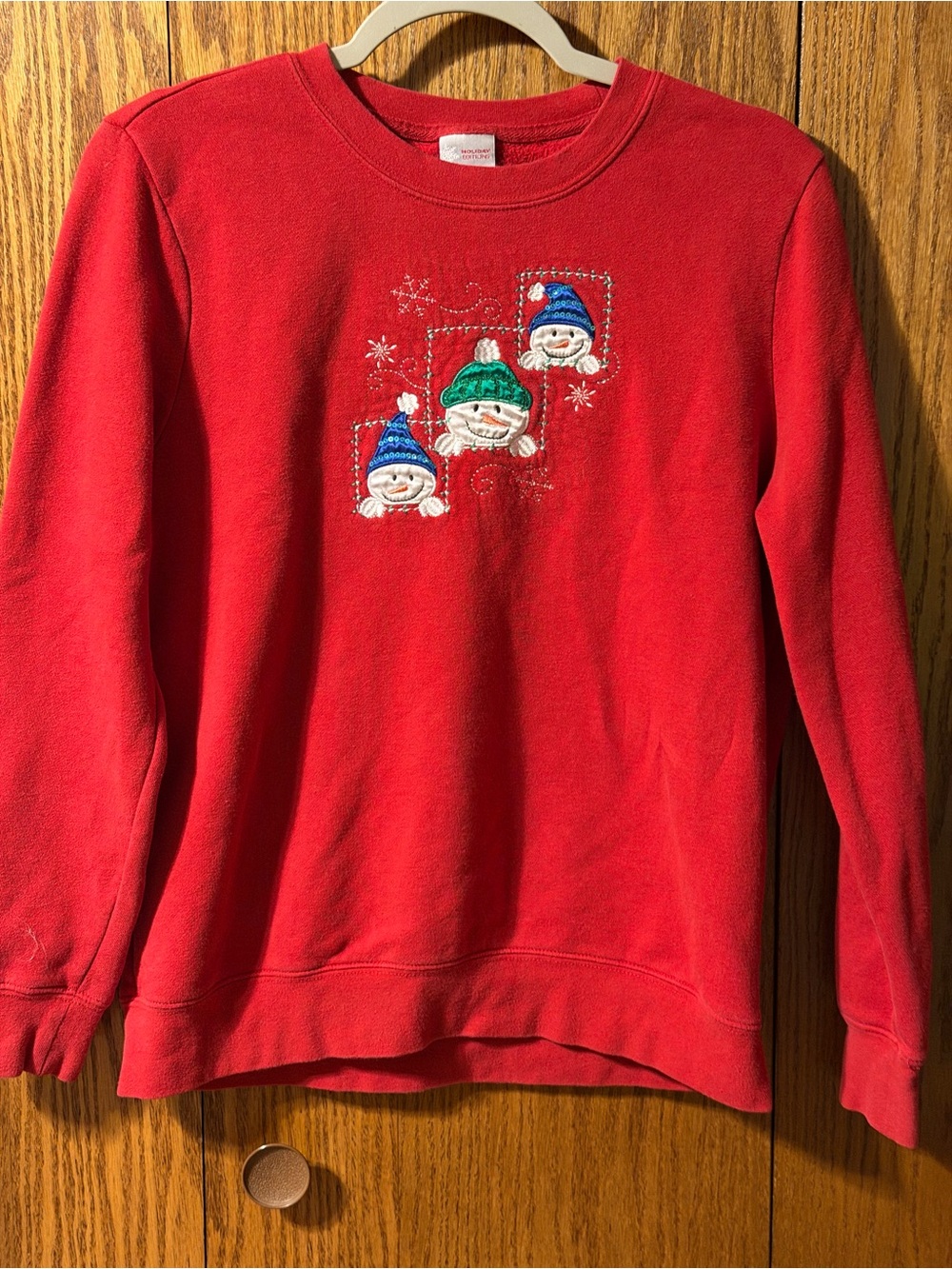 Holiday Editions Red Crewneck Sweater with Festive Snowman Embroidery